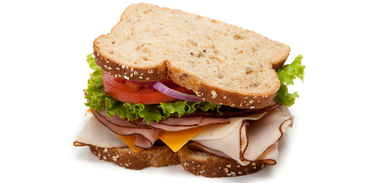 Turkey sandwich on white background