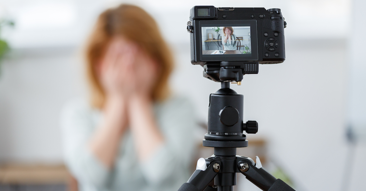 fear of public speaking - camera shy woman
